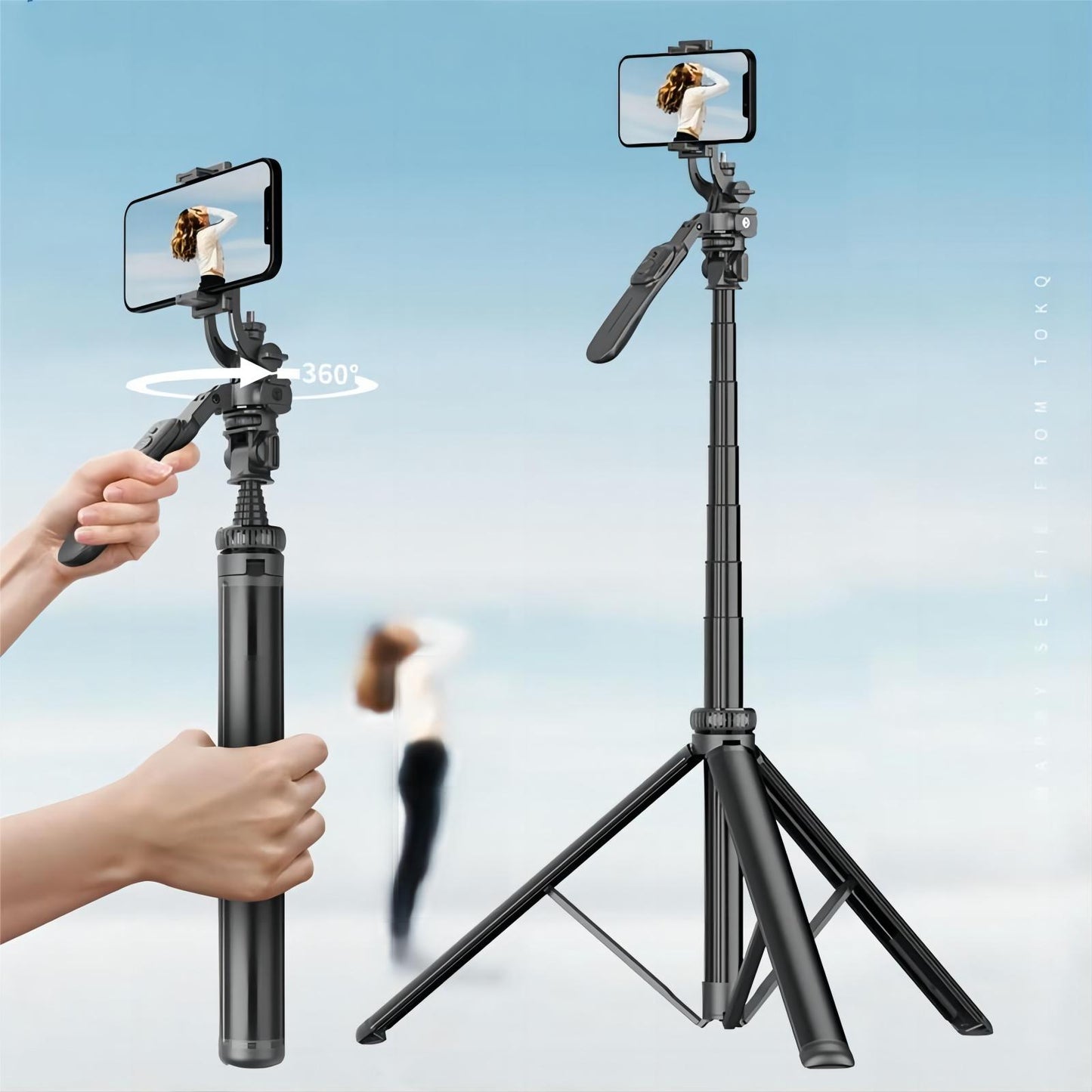 Multifunctional 78.7-inch (About 200cm) Selfie Stick Tripod, with Bluetooth Wireless Remote Control, Portable and Retractable, Compatible with All Kinds of Mobile Phones and Cameras (1/4-inch nut)