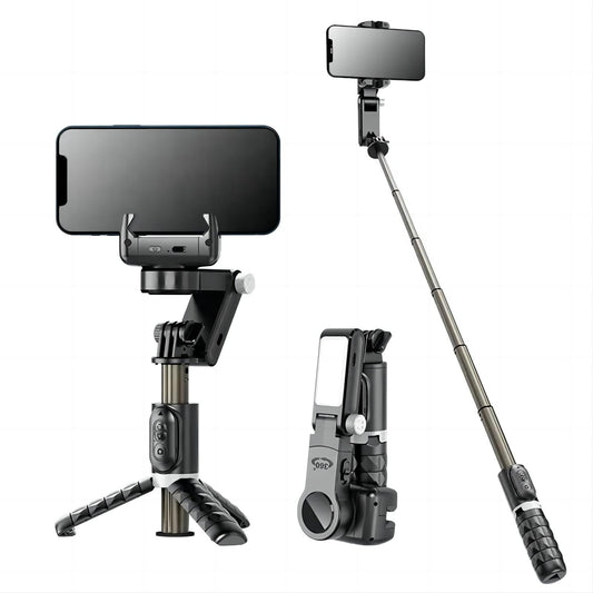 Handheld Phone Gimbal Stabilizer Bluetooth Remote Control 360 Rotating Selfie Stick Tripod with LED Fill Light and Face Tracking