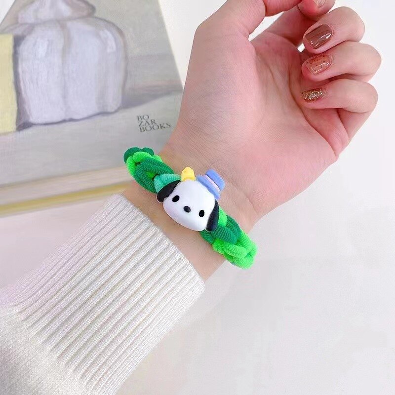 Sanrio Hello Kitty Melody Kuromi Cinnamoroll Cord Diy Gift Handwoven Rubber String Hair Rope Couple Bracelet Hairpin Gift