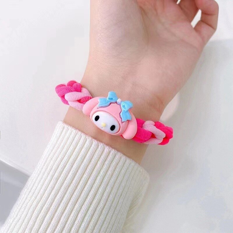 Sanrio Hello Kitty Melody Kuromi Cinnamoroll Cord Diy Gift Handwoven Rubber String Hair Rope Couple Bracelet Hairpin Gift