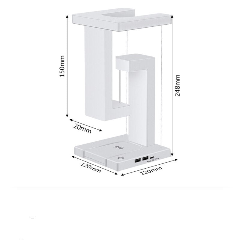 Creative Led Night Light Anti-gravity Floating Desk Lamp Touch Dimming Bedside Bedroom Night Lamp with 10W Wireless Charger Dock