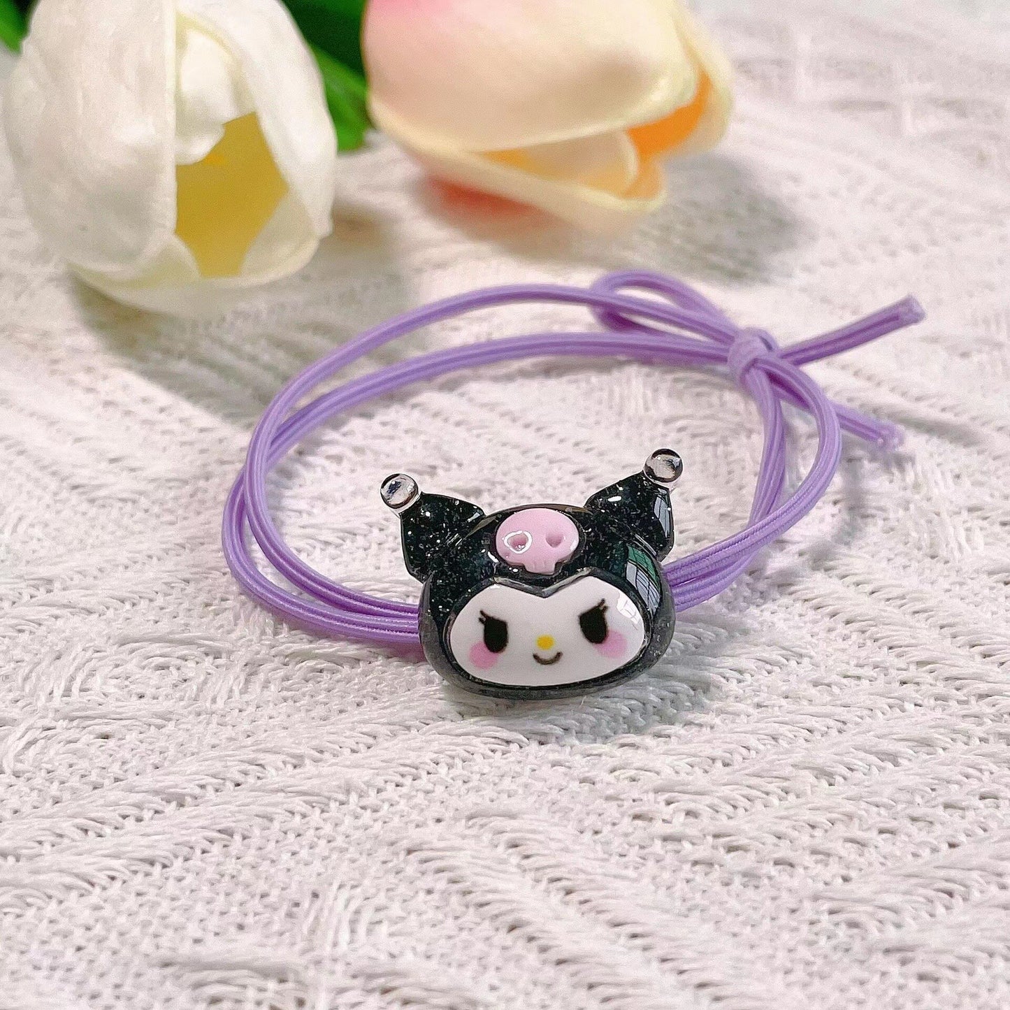 Sanrio Hello Kitty Melody Kuromi Cinnamoroll Cord Diy Gift Handwoven Rubber String Hair Rope Couple Bracelet Hairpin Gift