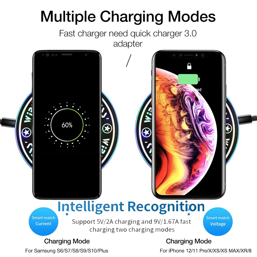 Creative Fast Charge 10W Multifunctional Fast Charger Magic Array Wireless Charger Mobile Phone Universal Glow