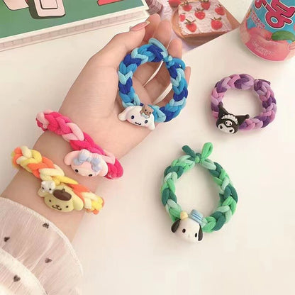 Sanrio Hello Kitty Melody Kuromi Cinnamoroll Cord Diy Gift Handwoven Rubber String Hair Rope Couple Bracelet Hairpin Gift