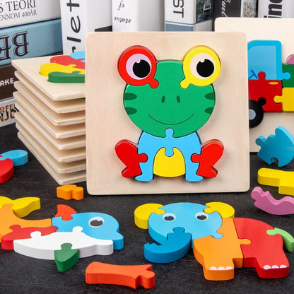 【READY STOCK】15CM*15CM Puzzle Wooden Toys Cute Cartoon Animal & Transportation Lego Kids Early Learning Educational