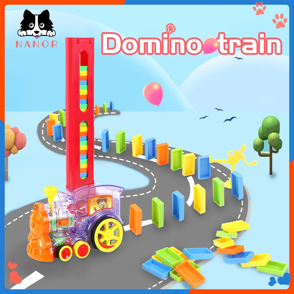 Domino Train Blocks Electric Toy Set Domino Blocks Set Train Model with Lights and Sounds Construction and Stacking Toys