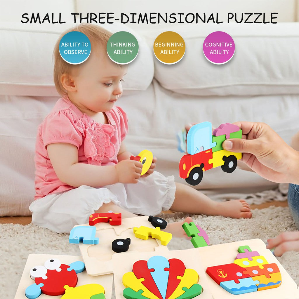 【READY STOCK】15CM*15CM Puzzle Wooden Toys Cute Cartoon Animal & Transportation Lego Kids Early Learning Educational