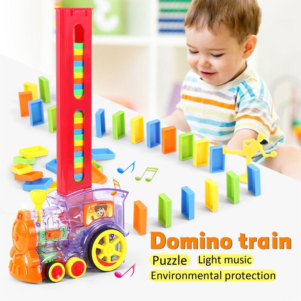 [Ready Stock] Domino train Automatic moving toys Domino Block Play Train Kereta domino