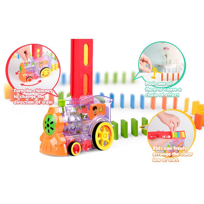 Domino Train Blocks Electric Toy Set Domino Blocks Set Train Model with Lights and Sounds Construction and Stacking Toys