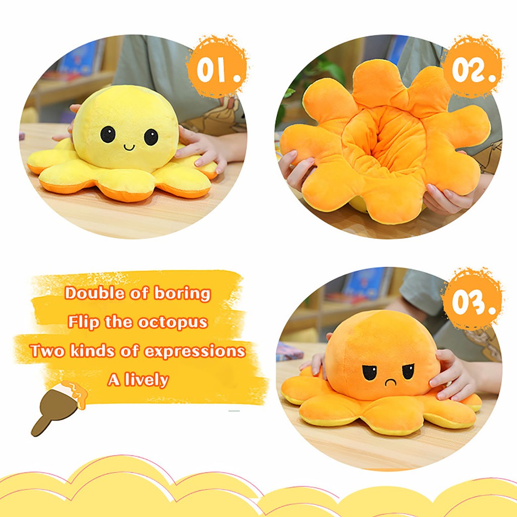 Reversible Plush Toy Stuffed Animal Mood Plush Double-Sided Flip Help You Express Your Emotions Cute Gift