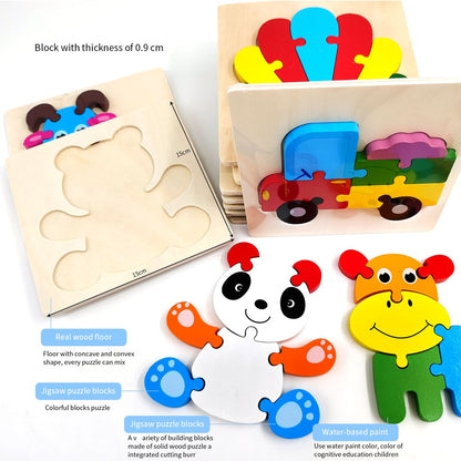 【READY STOCK】15CM*15CM Puzzle Wooden Toys Cute Cartoon Animal & Transportation Lego Kids Early Learning Educational