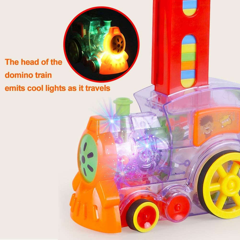 Domino Train Blocks Electric Toy Set Domino Blocks Set Train Model with Lights and Sounds Construction and Stacking Toys