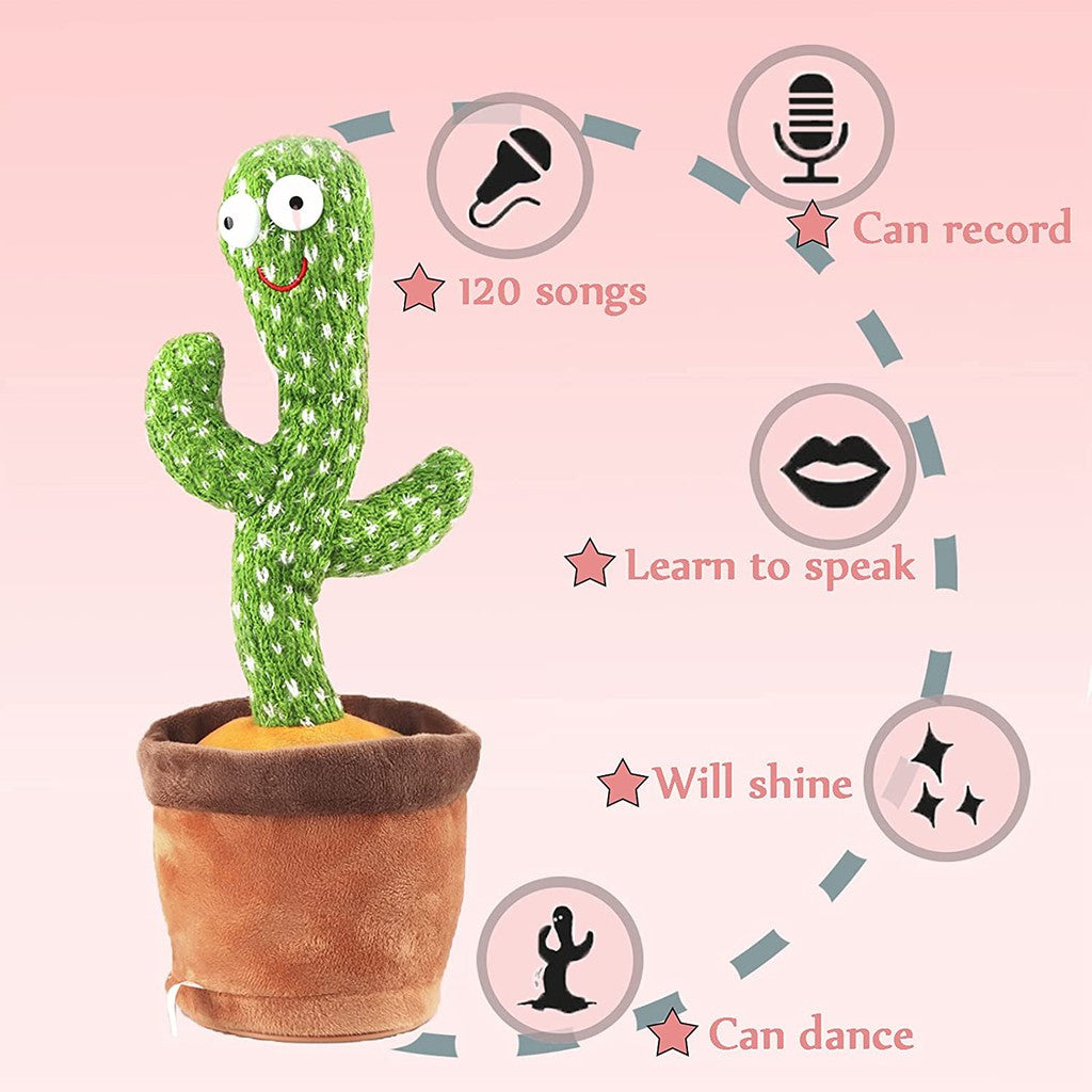 Dancing Cactus Toy Electronic Plush Cactus Toy Singing+Talking+ Repeating+Dancing+Recording+LED(120 Pcs Songs)