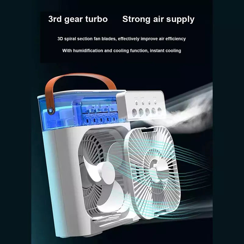 3 in 1 air humidifier cooling USB fan LED night light water mist fun humidification fan spray electric fan