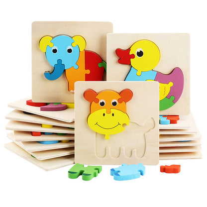 【READY STOCK】15CM*15CM Puzzle Wooden Toys Cute Cartoon Animal & Transportation Lego Kids Early Learning Educational