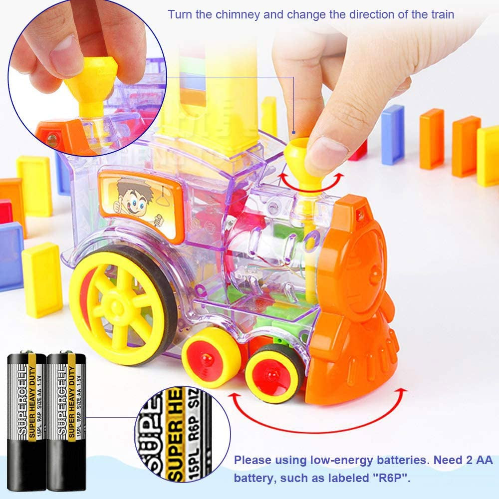 Domino Train Blocks Electric Toy Set Domino Blocks Set Train Model with Lights and Sounds Construction and Stacking Toys