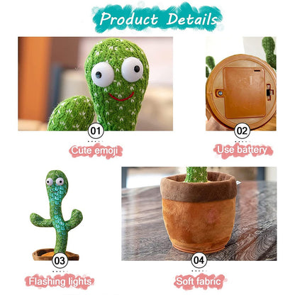 Dancing Cactus Toy Electronic Plush Cactus Toy Singing+Talking+ Repeating+Dancing+Recording+LED(120 Pcs Songs)