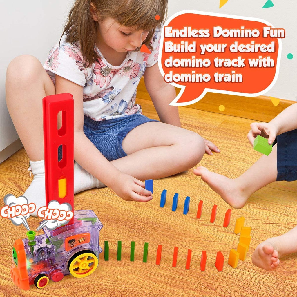 Domino Train Blocks Electric Toy Set Domino Blocks Set Train Model with Lights and Sounds Construction and Stacking Toys