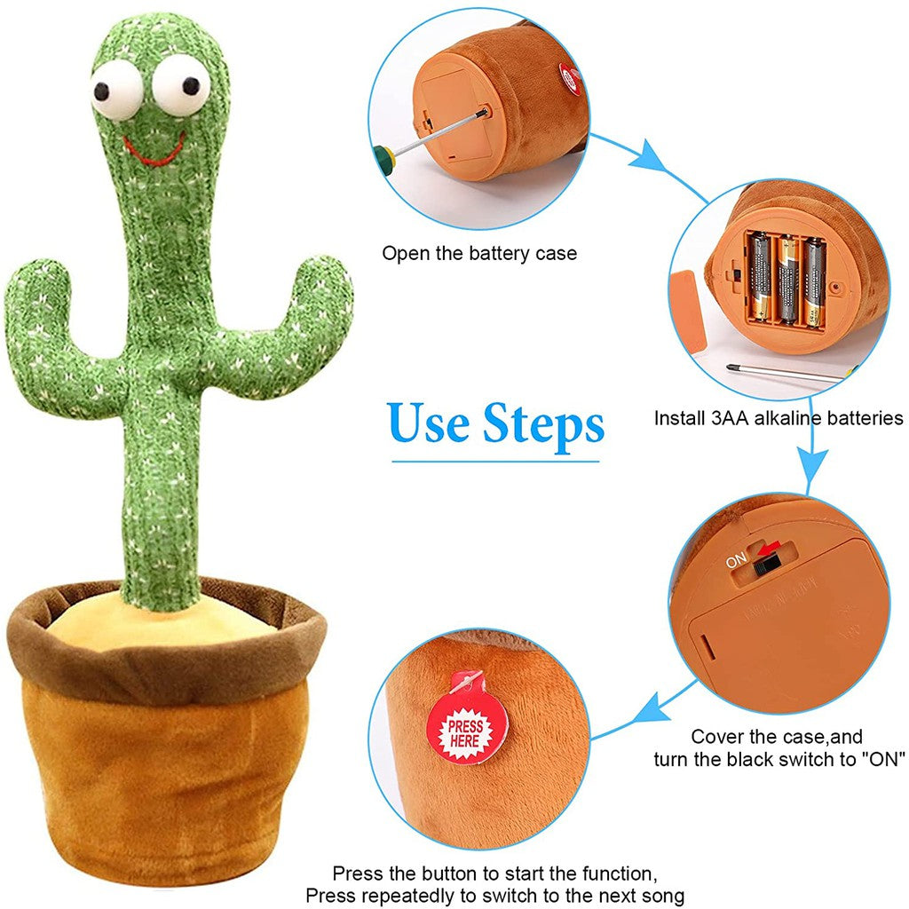 Dancing Cactus Toy Electronic Plush Cactus Toy Singing+Talking+ Repeating+Dancing+Recording+LED(120 Pcs Songs)