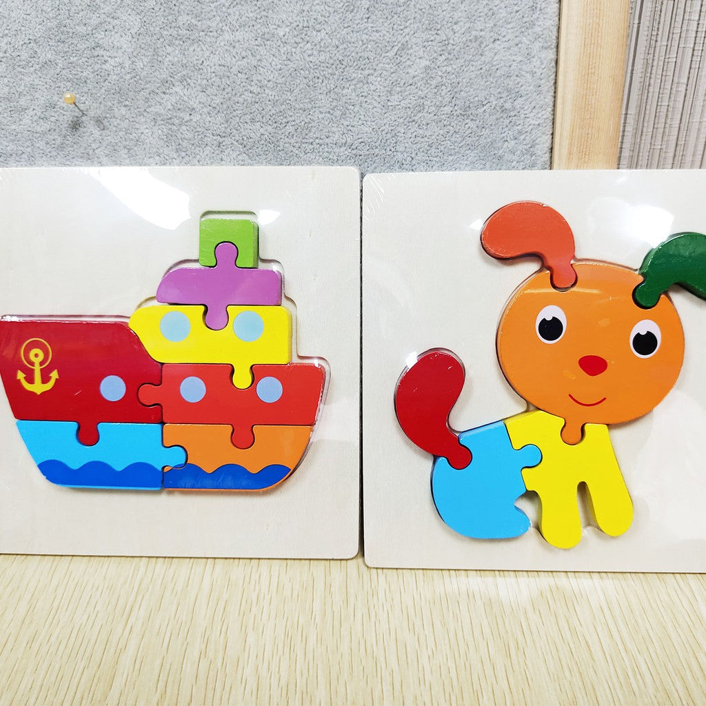 【READY STOCK】15CM*15CM Puzzle Wooden Toys Cute Cartoon Animal & Transportation Lego Kids Early Learning Educational