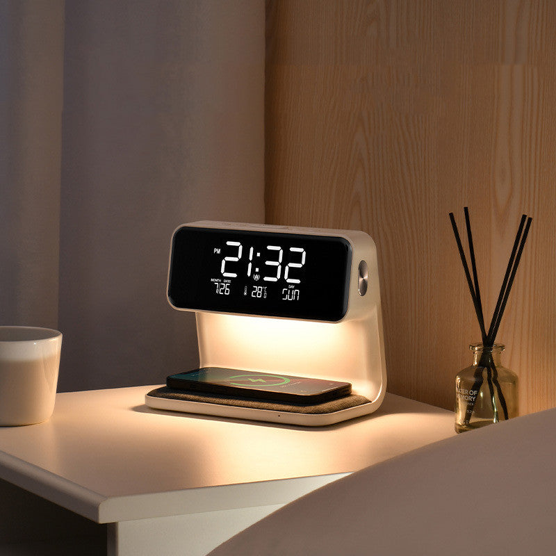 Creative 3 in 1 Bedside Lamp Wireless Charging LCD Screen Alarm Clock Wireless Phone Charger for Iphone