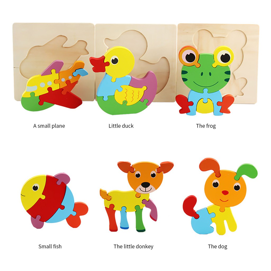 【READY STOCK】15CM*15CM Puzzle Wooden Toys Cute Cartoon Animal & Transportation Lego Kids Early Learning Educational