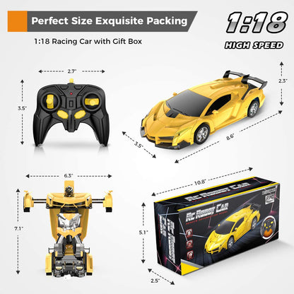 Remote Control Car, Transform Robot RC Cars for Kids Toys, 2.4Ghz 1:18 Scale Racing Car with One-Button Deformation, 360°Drifting, Christmas Birthday Gifts for Boys Girls