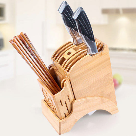 Wooden Knife Holder With Bamboo Blessing