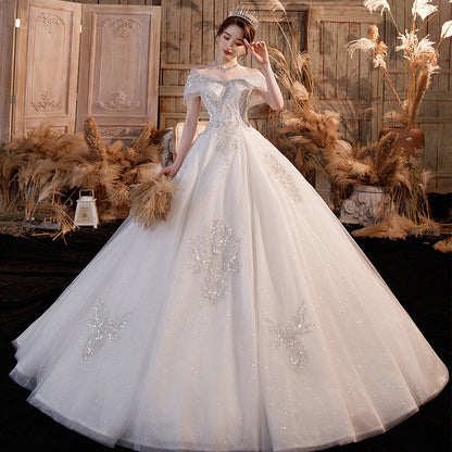 Wedding Dress Trailing Heavy Industry One-shoulder Bridal Temperament Female Forest Super Fairy Dream Starry Sky Skirt