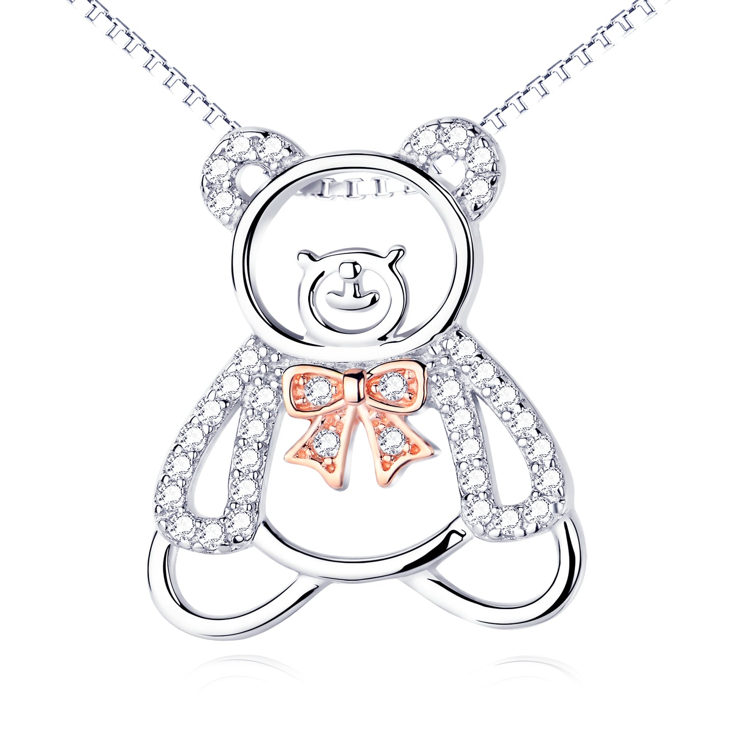 Cute Hollow Out Bear Pendant 925 Silver Necklace