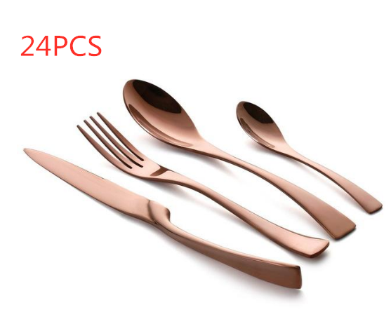 4PCS Set Black Stainless Steel Cutlery Korean Dinnerware Set Gifts Mirror Polishing Silverware Sets Scoop Knife and Fork Sets