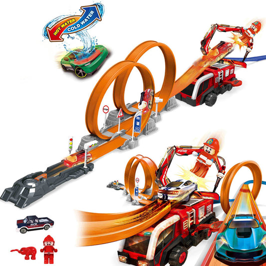 Children's Ejection Rail Car Multi-Ring Adventure Fire Truck Color-changing Alloy Car Inertial Track Toys