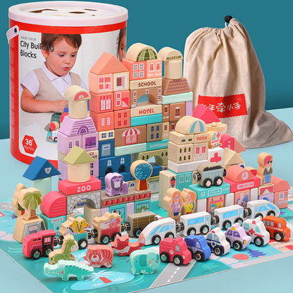 Wooden Building Blocks Set , City Construction Stacker Stacking Preschool Learning Educational Toys , Toddler Toys for 3+ Year Old Boy and Girl Gifts .