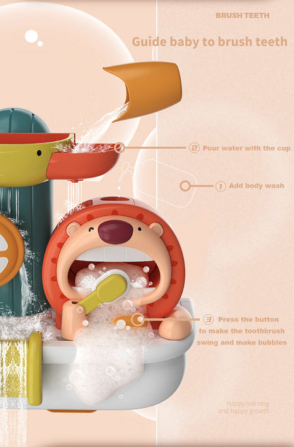 Baby Toddler Kids Wall Bathtub Mounted Bird n Lion Bubble Bath Toy Set w Suction Cups