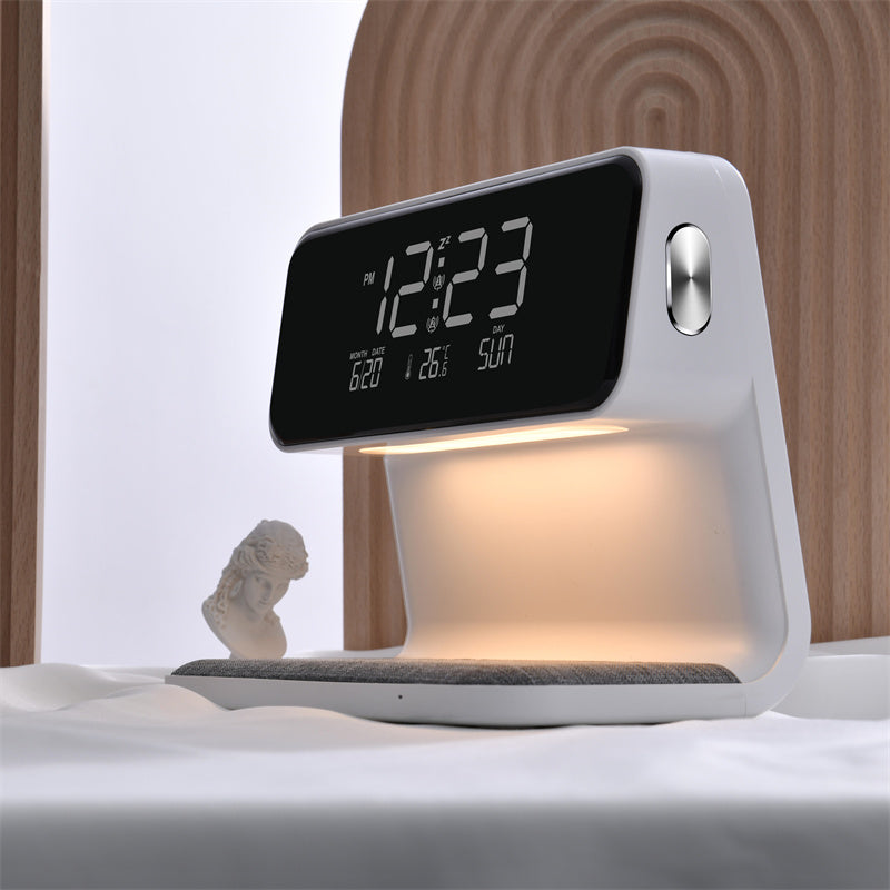 Creative 3 in 1 Bedside Lamp Wireless Charging LCD Screen Alarm Clock Wireless Phone Charger for Iphone