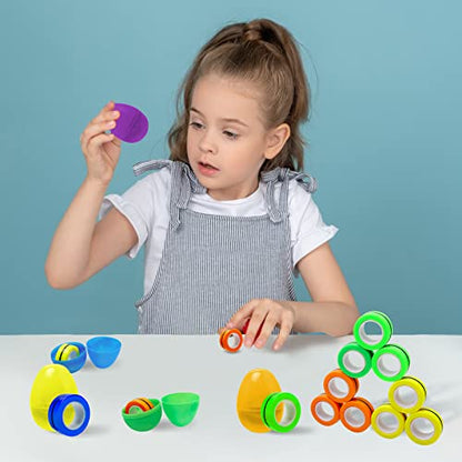 AHEYE Prefilled Easter Eggs of 12 Pack Magnetic Fidget Rings,Easter Basket Stuffer for Kids Boys Girls Toddlers Easter Basket Stuffers Gifts Egg Fillers Party Favors