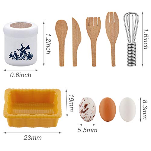 Skylety 28 Pieces 1:12 Dollhouse Kitchen Decorations, 6 Pieces Miniature Egg Beater and Utensils with 18 Pieces Mini Egg Models Miniature Food Toy with Pottery Holder Pretend Play Toy