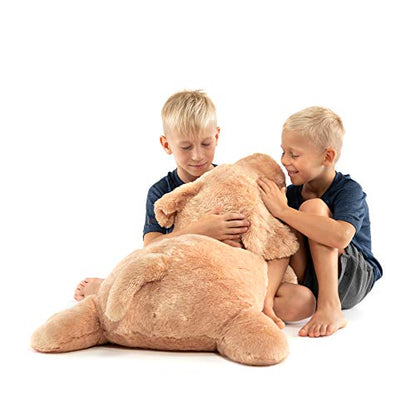 Extra Large Stuffed Dog Hugging Toy-Giant Sleeping Plush Body Pillow for Kids, Adults-Ideal for Bedroom Bed, Valentine’s Day Gift- 35 by 15 Inches Big, Brown, Fluffy and Soft-for Boys, Girls