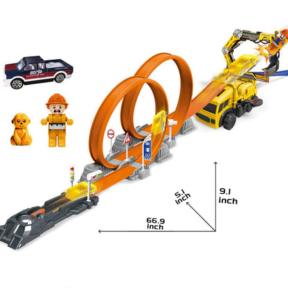 Children's Ejection Rail Car Multi-Ring Adventure Fire Truck Color-changing Alloy Car Inertial Track Toys