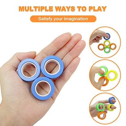 AHEYE Prefilled Easter Eggs of 12 Pack Magnetic Fidget Rings,Easter Basket Stuffer for Kids Boys Girls Toddlers Easter Basket Stuffers Gifts Egg Fillers Party Favors