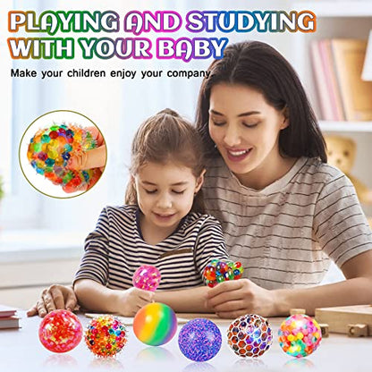 Squishy Stress Balls for Kids Fidget Toys - 6 Pack Sensory Stress Balls Set Rainbow Mesh Squishy Ball Water Bead Nedoh Needohball Stress Balls Bulk Squeeze Ball for Autism ADHD