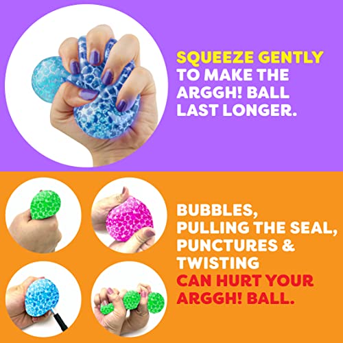 Power Your Fun Arggh Mini Beaded Stress Balls for Kids and Adults - 3pk Squishy Water Bead Filled Anti Stress Ball Fidget Toys, Sensory Stress and Anxiety Relief Squeeze Toys (Pink, Blue, Green)