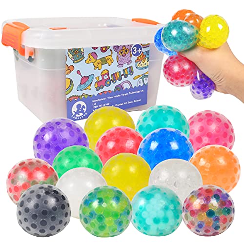 YAOJITOY 16Pack Sensory Stress Balls Set, Squishy Squeeze Balls Filled with Stress Balls, Alleviate Anxiety, Tension and Improve Focus, Fidget Stress Toys for Autism & ADD/ADHD (A-16)