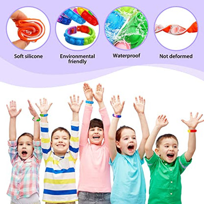 OUTMONLY Pop It Bracelets,16 PCS Pop Sensory Fidget Toys Bracelet, Multicolor Wearable Push Popping Bubble Sensory Toy Stress Relief Finger Press Silicone Adjustable Wristband for Kids and Adults