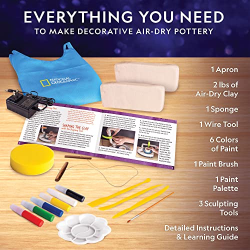 NATIONAL GEOGRAPHIC Kid’s Pottery Wheel – Complete Pottery Kit for Kids, Electric Motor, 2 lbs. Air Dry Clay, Sculpting Clay Tools, Apron & More, Patent Pending, Amazon Exclusive Craft Kit , Blue