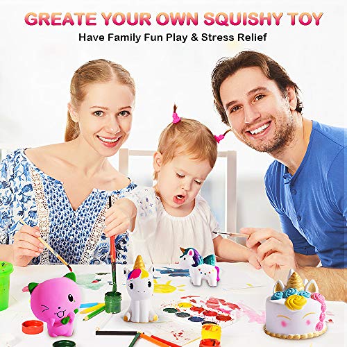 Paint Your Own Squishy Sensory Toys, 4 DIY Squishy Slow Rising Relieves Stress and Anxiety Fidget Toy for Children Adults, 3D Blank Arts& Crafts Squishies DIY Dessert & Animal Squishy Painting Toys