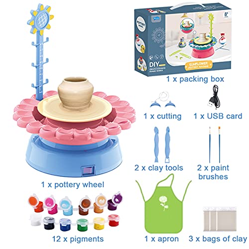 Pottery Wheel Set, Pottery Station for Beginner, Educational Toy Arts and Crafts for Kids and Adults, Pottery Studio Kit with Accessories, Clay Pottery Wheel Craft Kit for Kids Aged 6 and Up