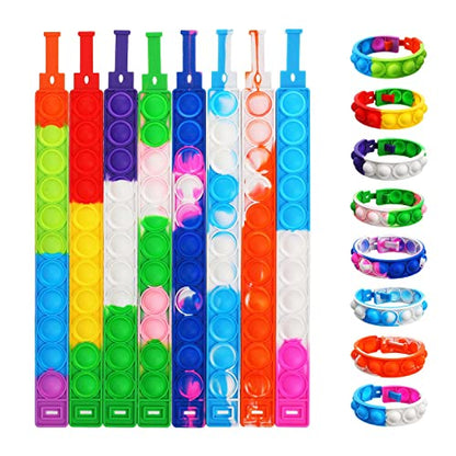 OUTMONLY Pop It Bracelets,16 PCS Pop Sensory Fidget Toys Bracelet, Multicolor Wearable Push Popping Bubble Sensory Toy Stress Relief Finger Press Silicone Adjustable Wristband for Kids and Adults