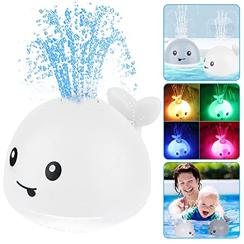 Learning Curve Baby Bath Toys, Light Up Whale Bath Toys with LED Light Spray Water Bath Toys for Toddlers Infant Kids Boys Girls Induction Sprinkler Bathtub Toys Shower Pool Bathroom Toy White