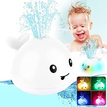 Learning Curve Baby Bath Toys, Light Up Whale Bath Toys with LED Light Spray Water Bath Toys for Toddlers Infant Kids Boys Girls Induction Sprinkler Bathtub Toys Shower Pool Bathroom Toy White